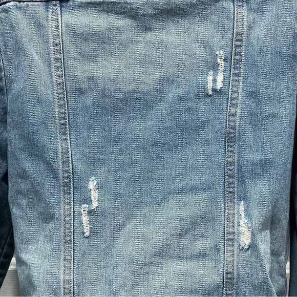 Boom Boom Jeans Cropped Distressed 100 Cotton Jean Denim Jacket Size Small - Picture 6 of 9